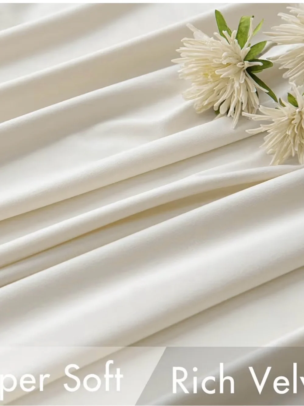 Elegant White Window Curtains - Soft Velvet Drapery Room Darkening Panels